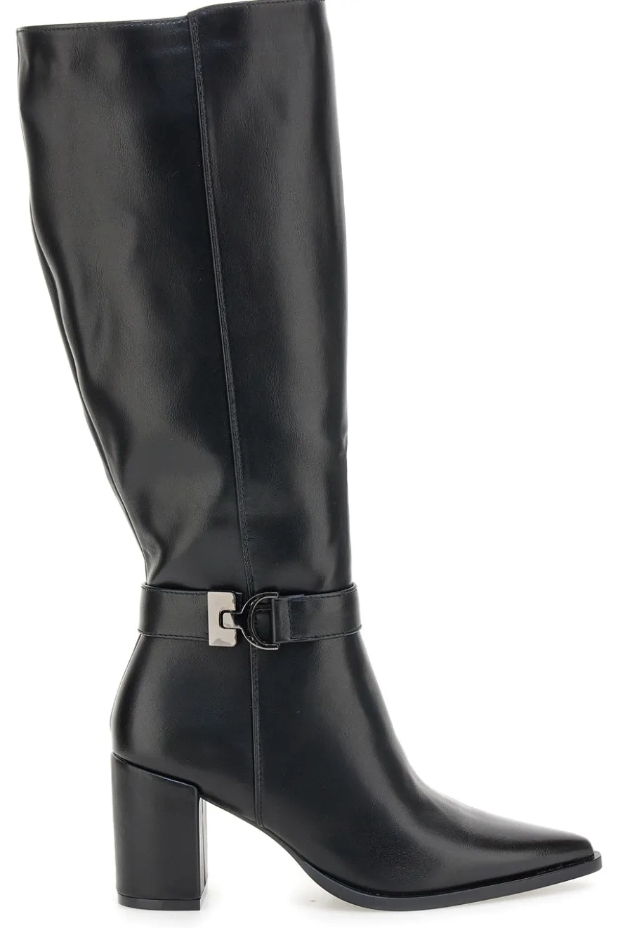 Energy I365 Schwarze High-Heel-Stiefel mit Zierriemen
