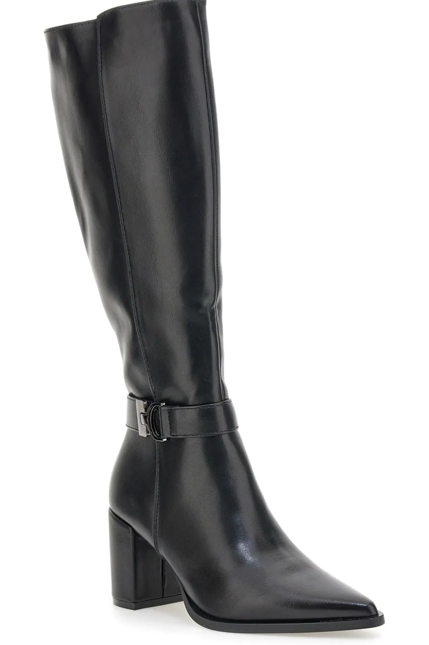 Energy I365 Schwarze High-Heel-Stiefel mit Zierriemen