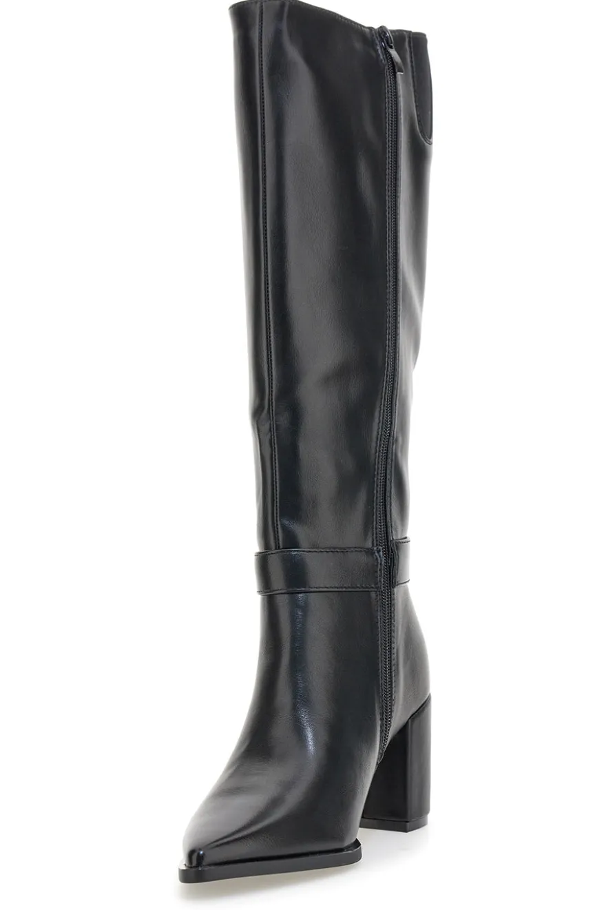 Energy I365 Schwarze High-Heel-Stiefel mit Zierriemen