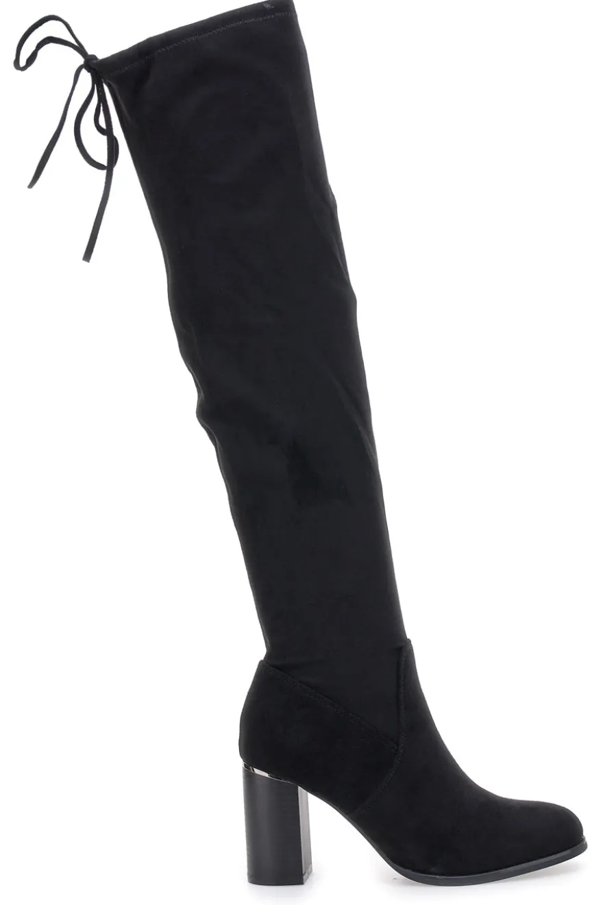 Energy I37224 Schwarze Overknee-Stiefel mit Blockabsatz und Schnürung hinten