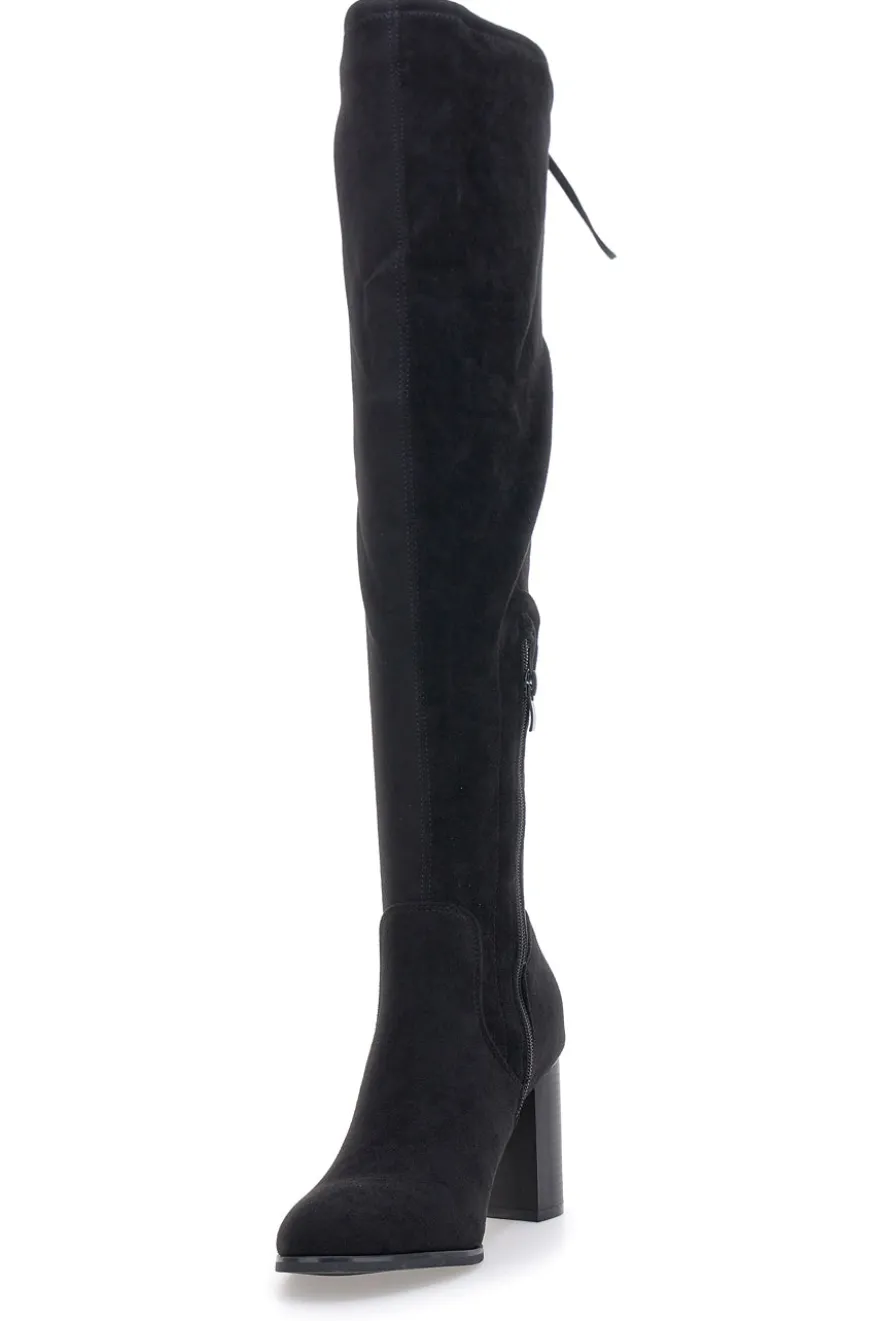 Energy I37224 Schwarze Overknee-Stiefel mit Blockabsatz und Schnürung hinten