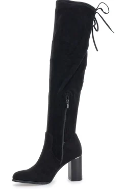 Energy I37224 Schwarze Overknee-Stiefel mit Blockabsatz und Schnürung hinten