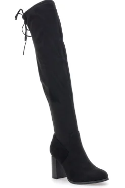 Energy I37224 Schwarze Overknee-Stiefel mit Blockabsatz und Schnürung hinten