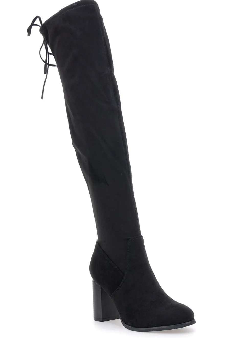 Energy I37224 Schwarze Overknee-Stiefel mit Blockabsatz und Schnürung hinten