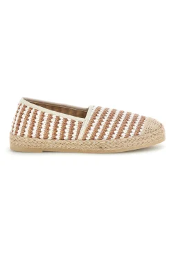 Espadrillas beige e bianche a righe in tessuto Prima riga p687