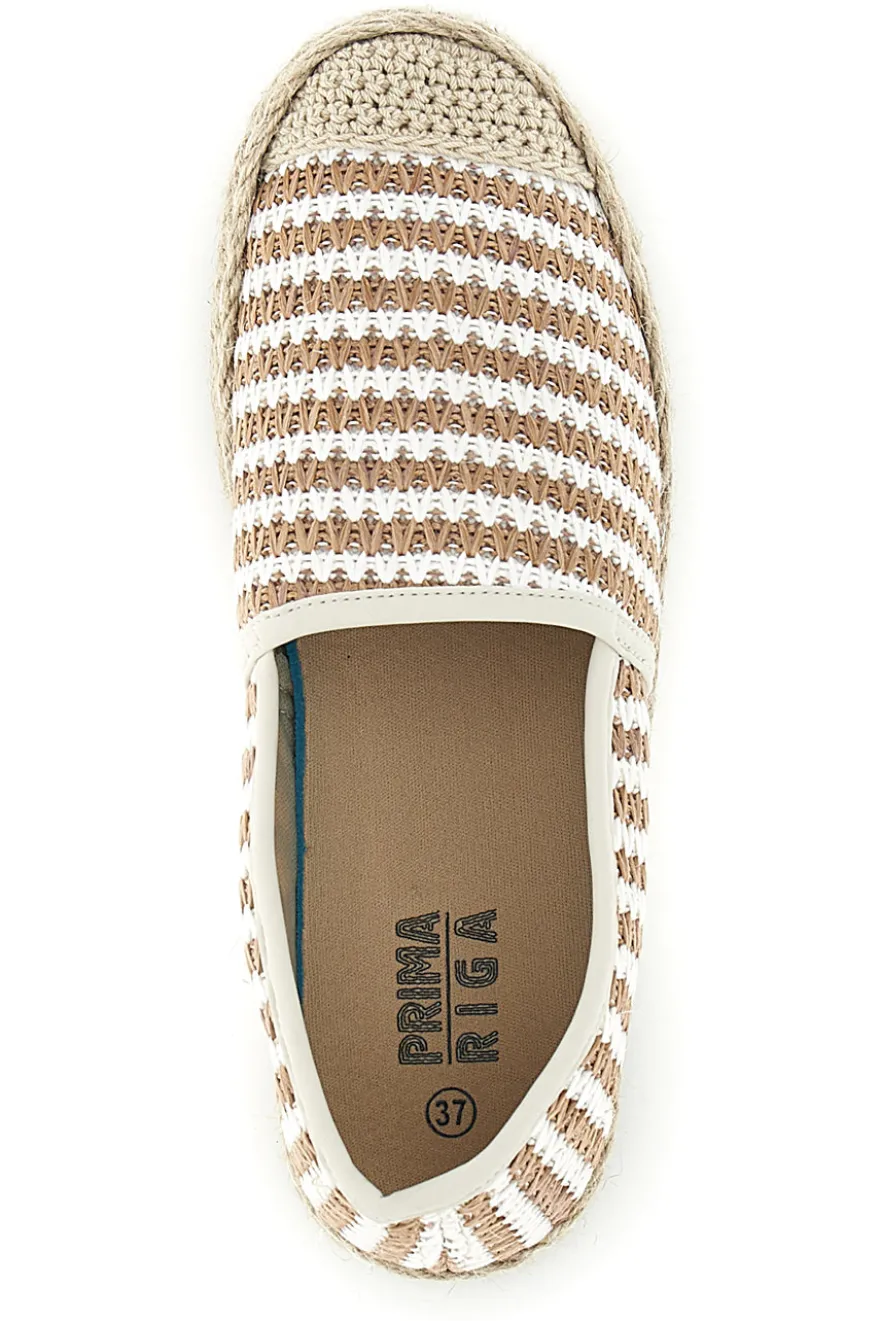 Espadrillas beige e bianche a righe in tessuto Prima riga p687