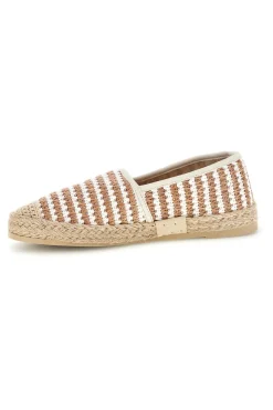 Espadrillas beige e bianche a righe in tessuto Prima riga p687