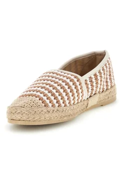 Espadrillas beige e bianche a righe in tessuto Prima riga p687