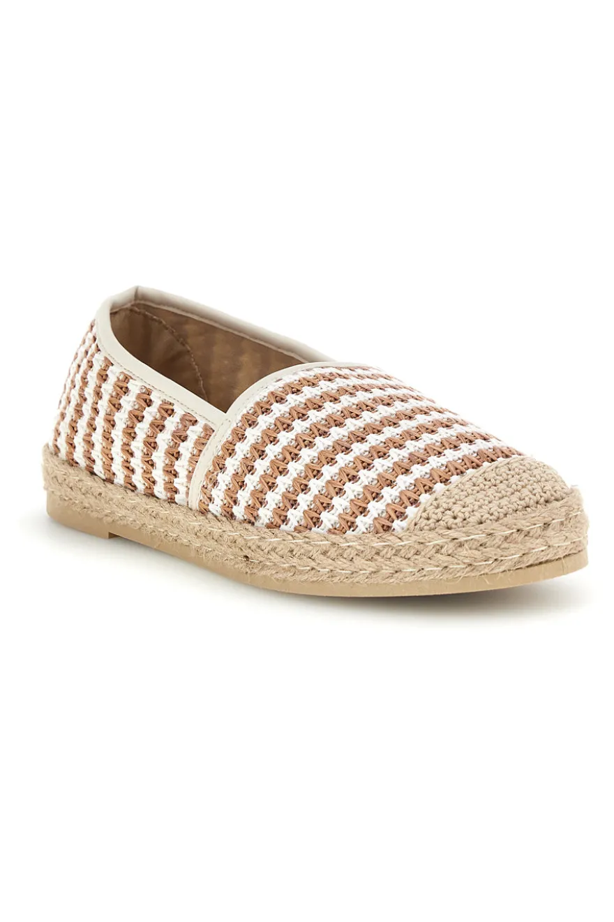 Espadrillas beige e bianche a righe in tessuto Prima riga p687