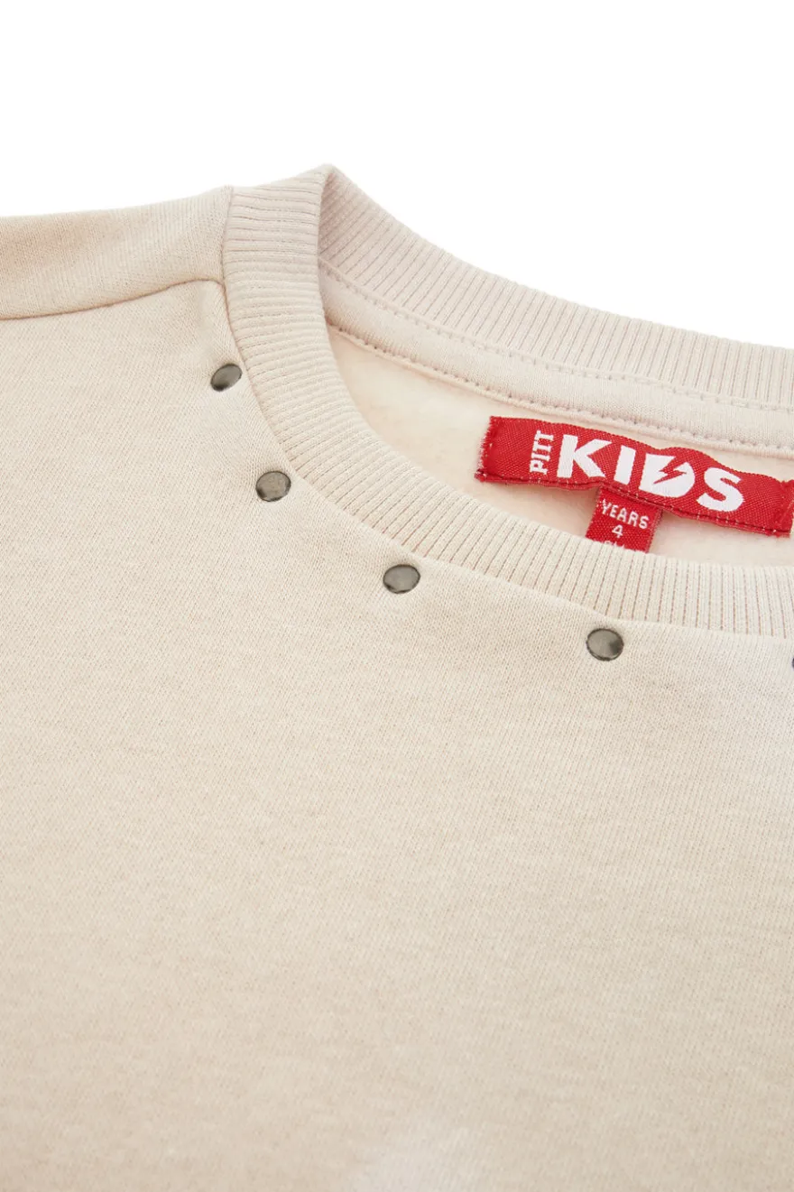 Felpa beige felpata con borchiette e stampa in rilievo Pitt Kids PT-KF-8018