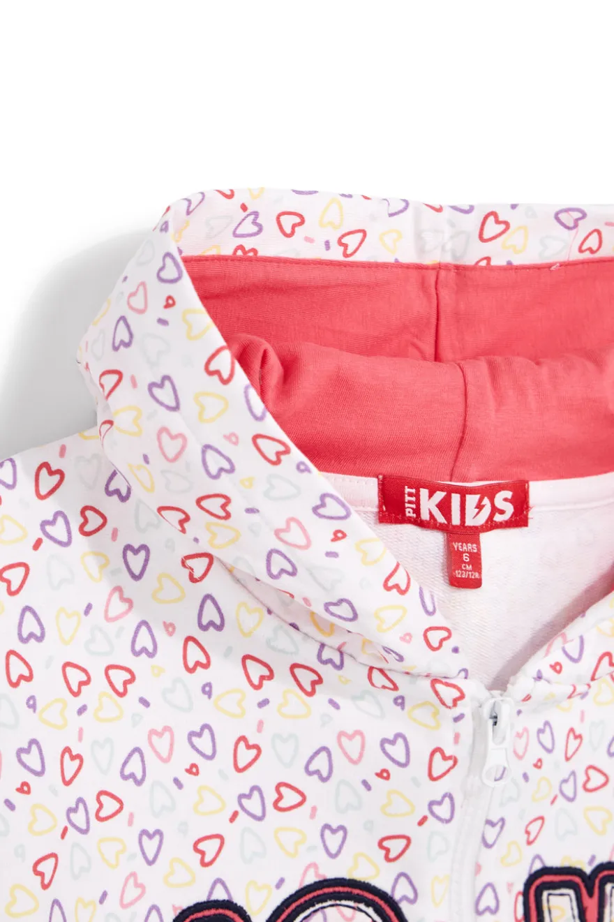 Felpa bianca con cappuccio e stampa cuori Pitt kids PT-G-F-9044