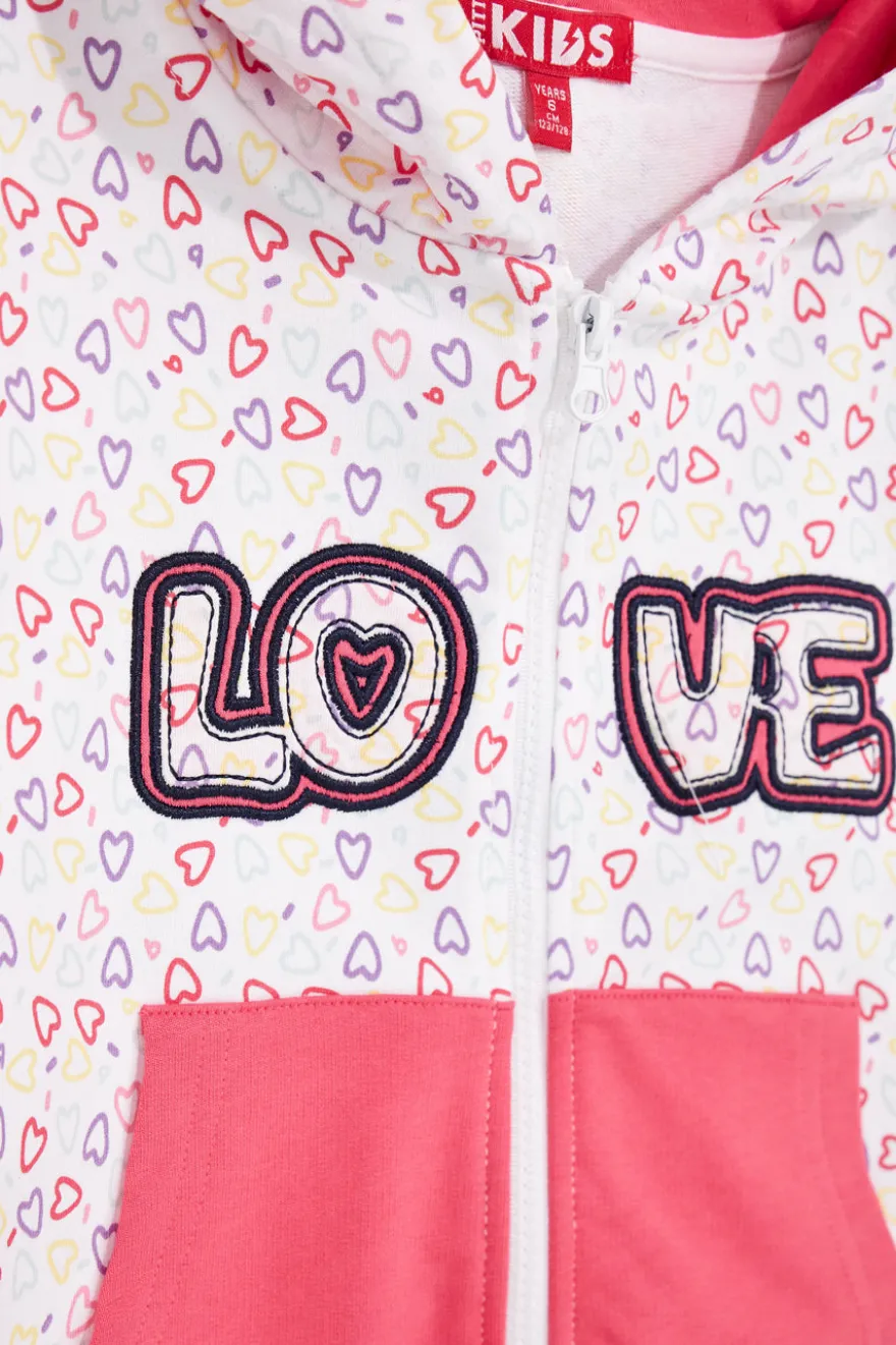 Felpa bianca con cappuccio e stampa cuori Pitt kids PT-G-F-9044
