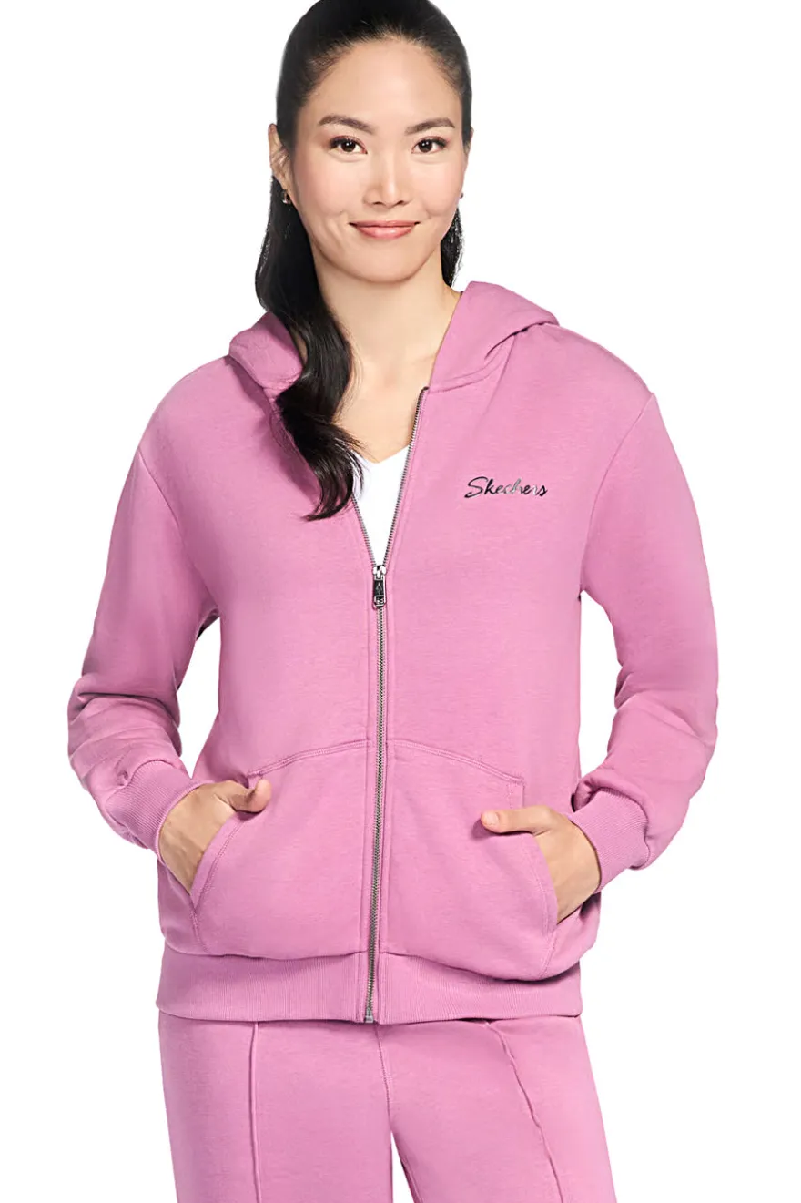 Felpa con cappuccio rosa con zip in tessuto skech-sweats french terry Skechers JA286