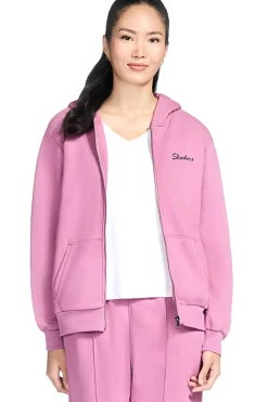 Felpa con cappuccio rosa con zip in tessuto skech-sweats french terry Skechers JA286