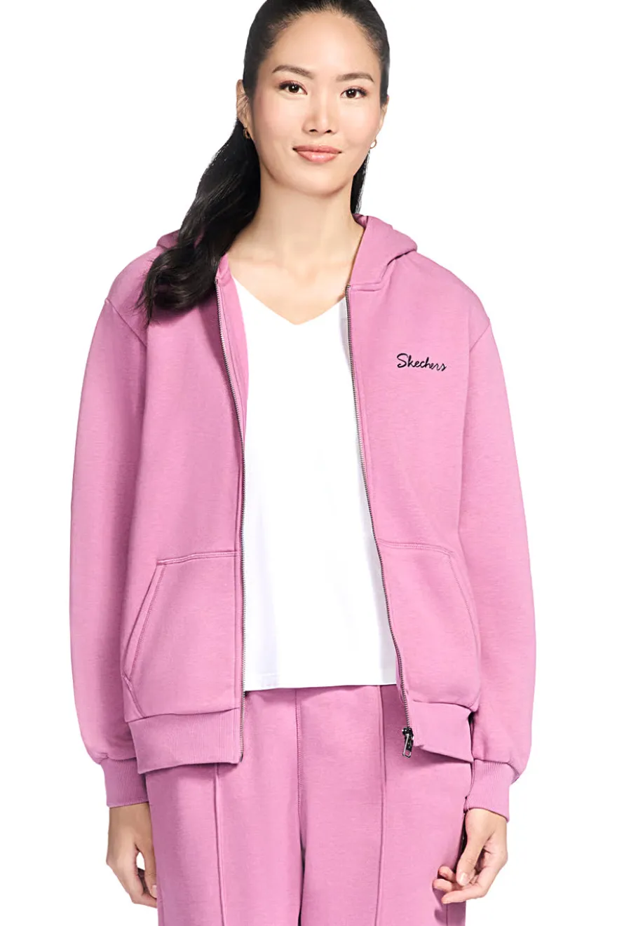 Felpa con cappuccio rosa con zip in tessuto skech-sweats french terry Skechers JA286