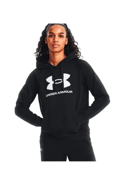 Felpa Nera Girocollo Con Cappuccio Under Armour Rival Fleece Big Logo