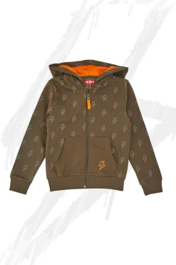 Felpa Verde e Arancio con Cappuccio e Cerniera Centrale PITT KIDS 6025
