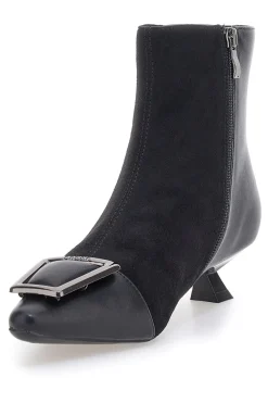 Ferre' F693C714 Schwarze Stiefeletten mit niedrigem Absatz und Schnalle