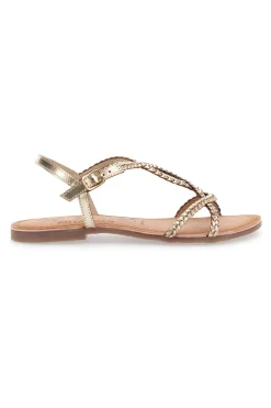 Flache Sandalen aus goldenem Cafè-Leder kosten 95106