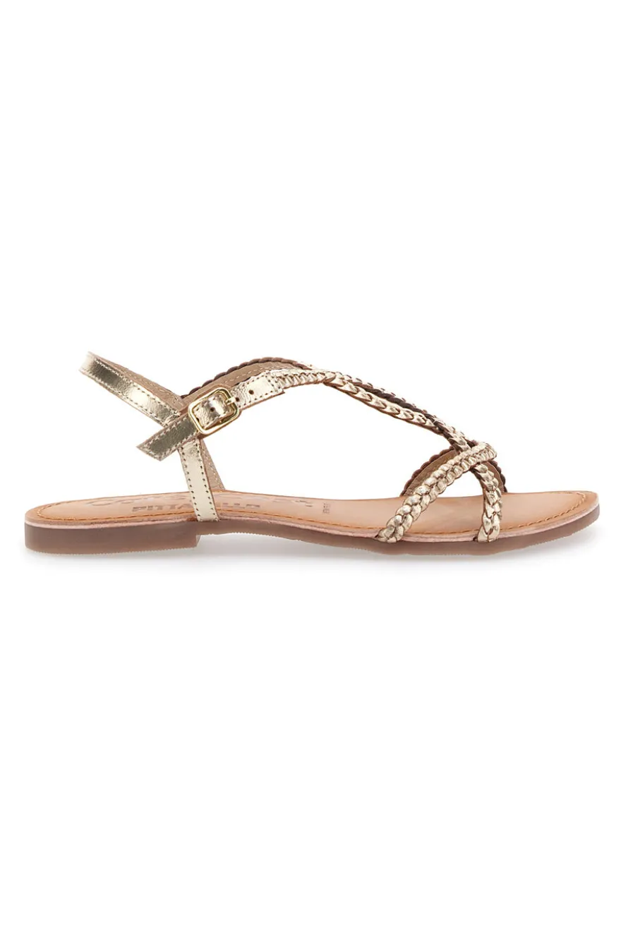 Flache Sandalen aus goldenem Cafè-Leder kosten 95106
