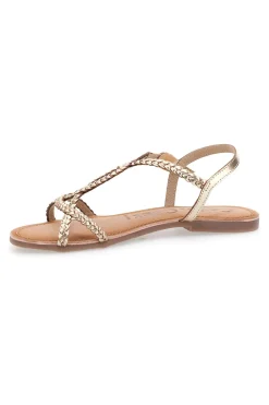 Flache Sandalen aus goldenem Cafè-Leder kosten 95106