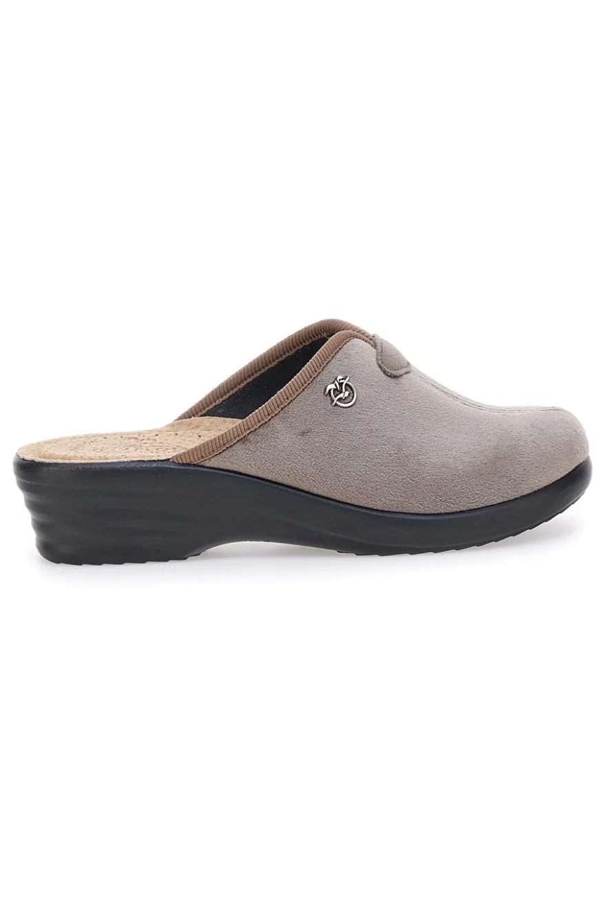 Fly Flot 90L80X68PE Taupe Hausschuhe mit perforiertem Fußbett und Komfortkeil