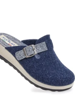 Fly Flot 90440W68FR Blaue Hausschuhe mit verstellbarer Schnalle und zweifarbiger Sohle