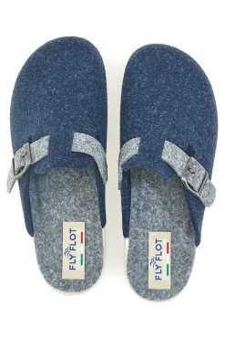 Fly Flot 90440W68FR Blaue Hausschuhe mit verstellbarer Schnalle und zweifarbiger Sohle
