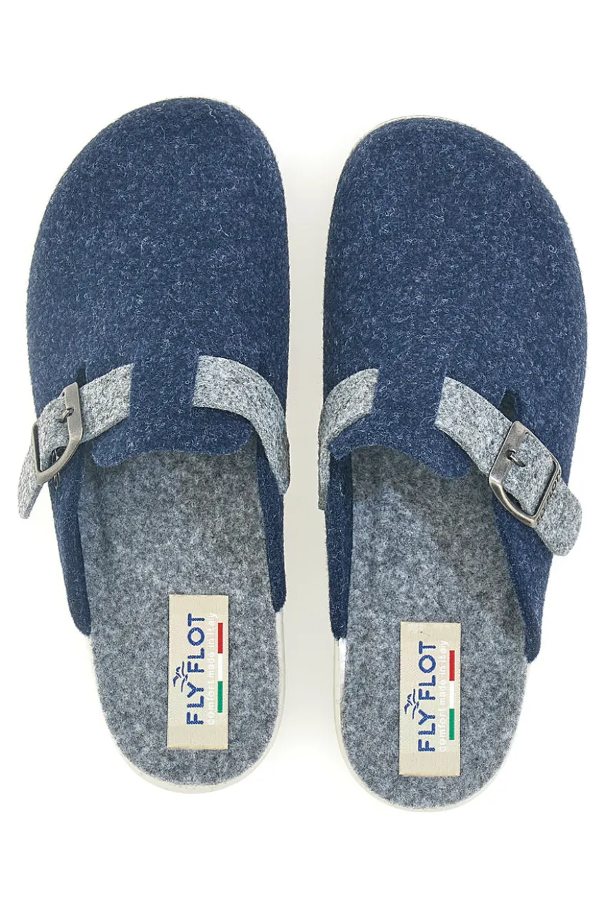 Fly Flot 90440W68FR Blaue Hausschuhe mit verstellbarer Schnalle und zweifarbiger Sohle