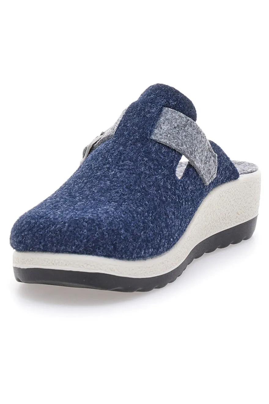 Fly Flot 90440W68FR Blaue Hausschuhe mit verstellbarer Schnalle und zweifarbiger Sohle