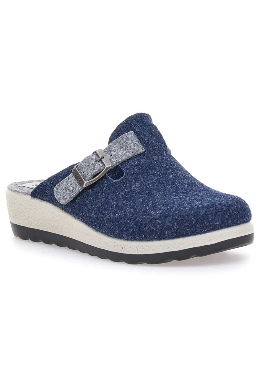 Fly Flot 90440W68FR Blaue Hausschuhe mit verstellbarer Schnalle und zweifarbiger Sohle