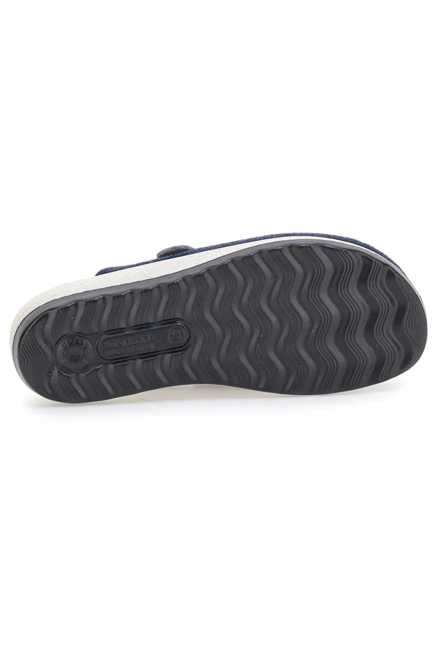 Fly Flot 90440W68FR Blaue Hausschuhe mit verstellbarer Schnalle und zweifarbiger Sohle