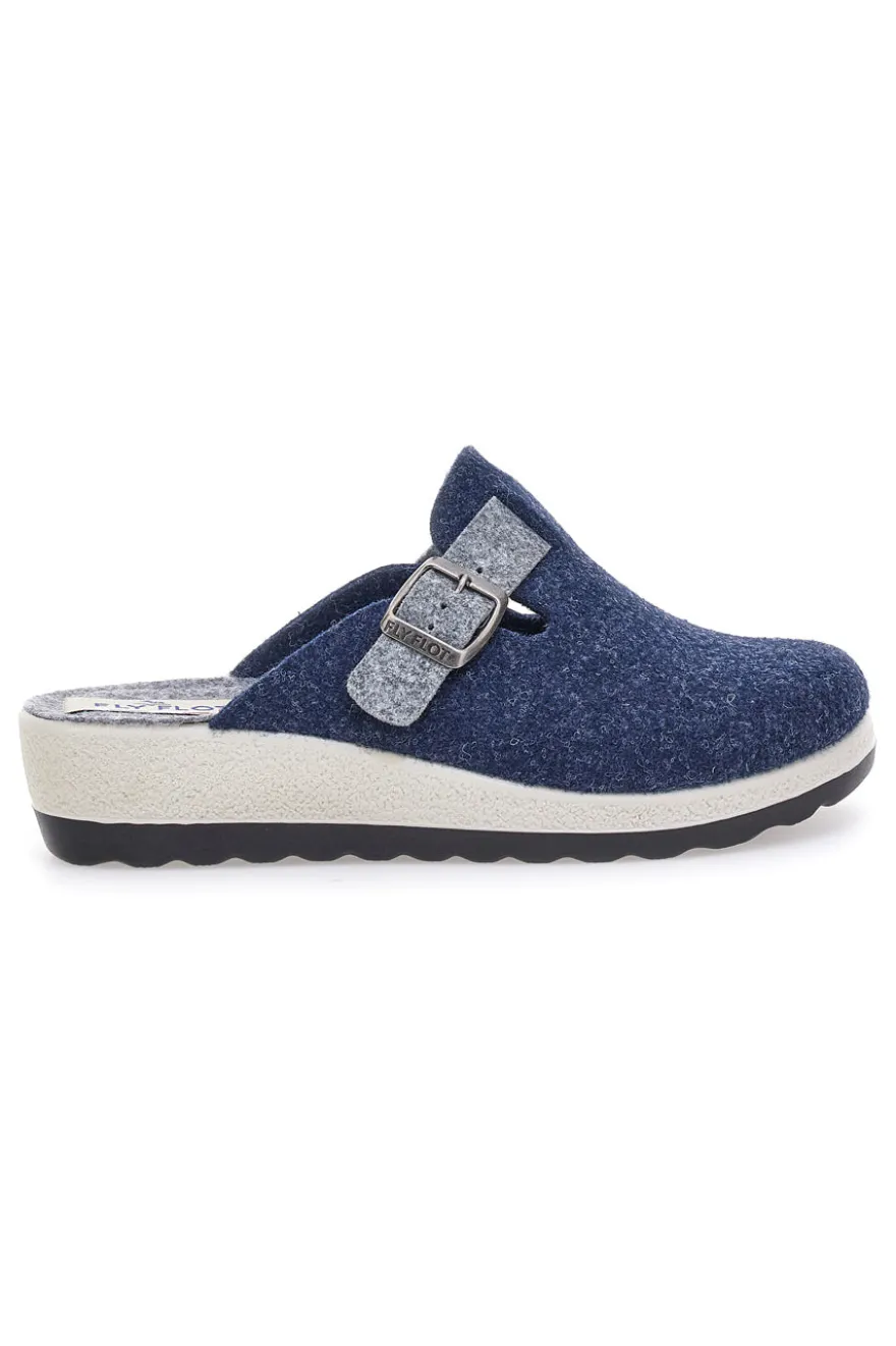 Fly Flot 90440W68FR Blaue Hausschuhe mit verstellbarer Schnalle und zweifarbiger Sohle