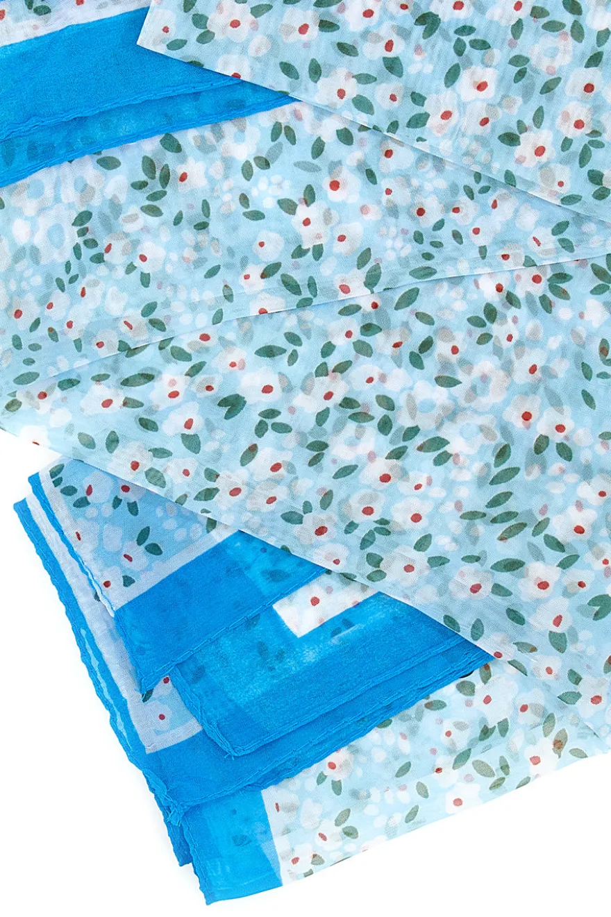 Foulard azzurra con fantasia floreale in tessuto leggero Coveri SCIAR/0996