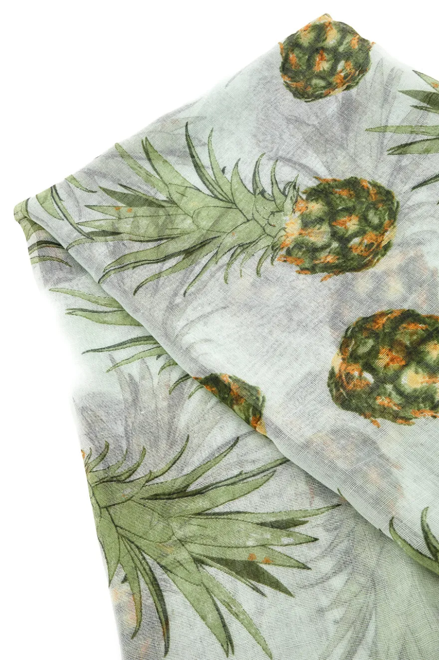 Foulard Verde con fantasia ananas tropicale in tessuto leggero Coveri Collection 976SUISCIAR/149E
