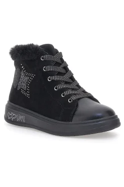 Gepolsterte schwarze Mid-Cut-Sneaker mit Reißverschluss und Fell Grazie 1719