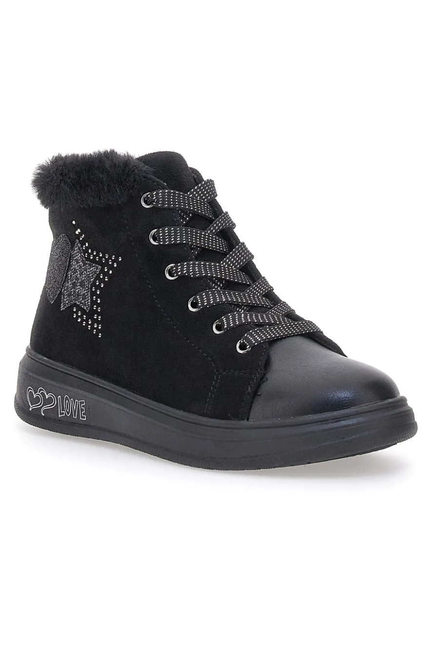 Gepolsterte schwarze Mid-Cut-Sneaker mit Reißverschluss und Fell Grazie 1719