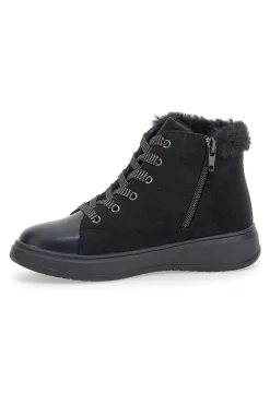 Gepolsterte schwarze Mid-Cut-Sneaker mit Reißverschluss und Fell Grazie 1719