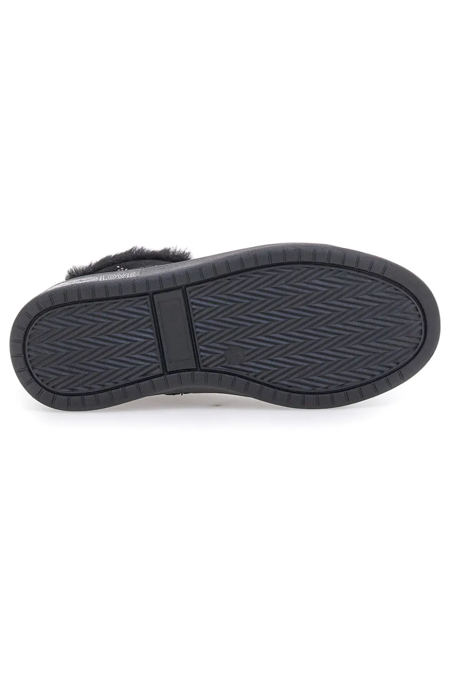 Gepolsterte schwarze Mid-Cut-Sneaker mit Reißverschluss und Fell Grazie 1719