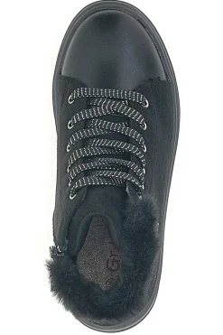 Gepolsterte schwarze Mid-Cut-Sneaker mit Reißverschluss und Fell Grazie 1719