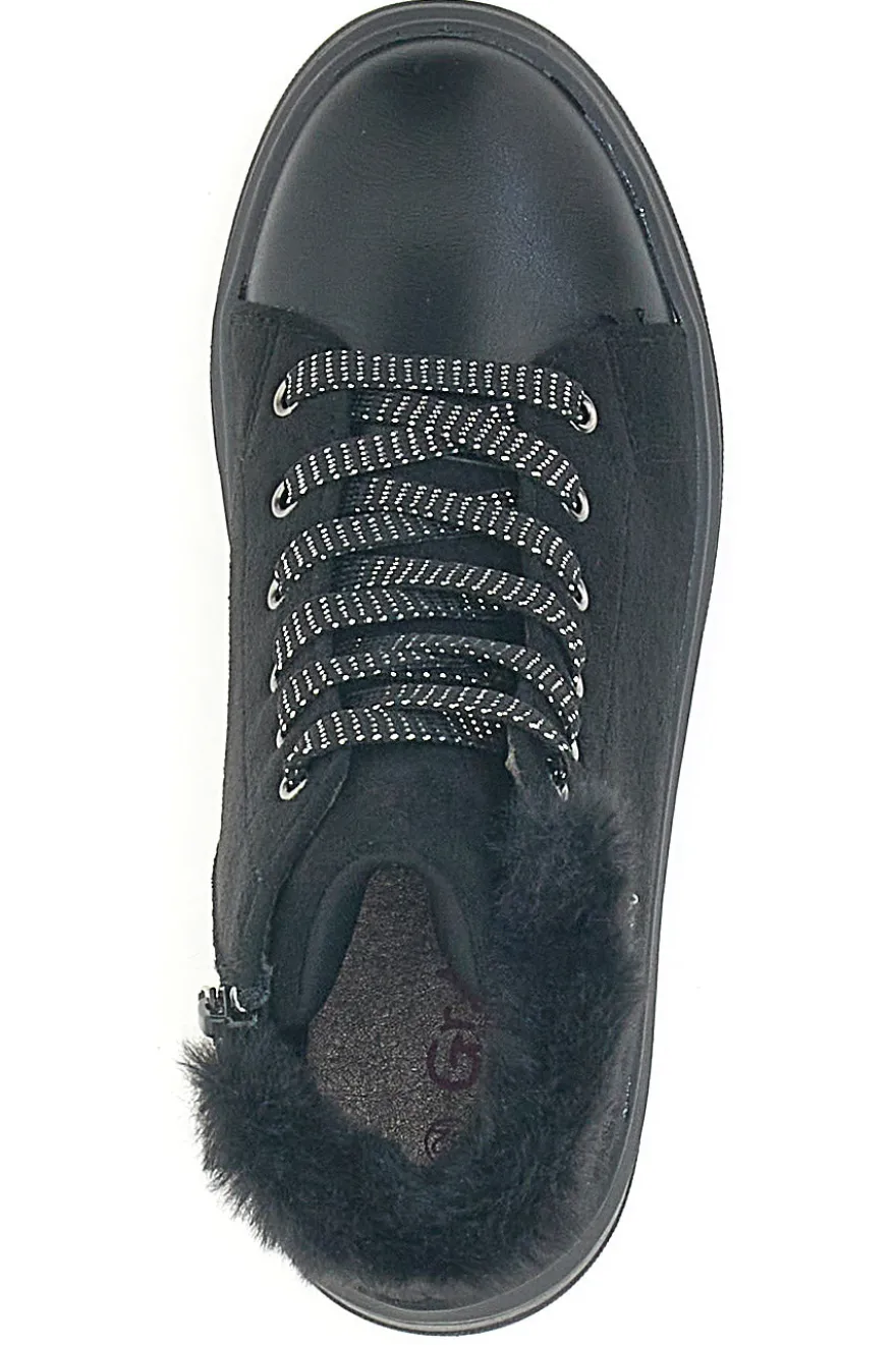 Gepolsterte schwarze Mid-Cut-Sneaker mit Reißverschluss und Fell Grazie 1719