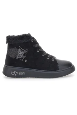 Gepolsterte schwarze Mid-Cut-Sneaker mit Reißverschluss und Fell Grazie 1719