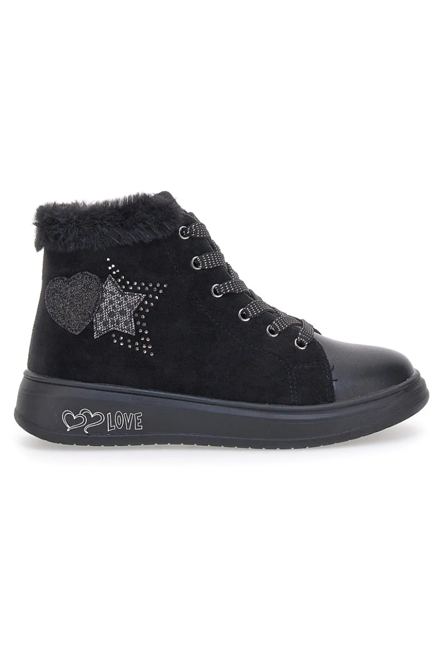 Gepolsterte schwarze Mid-Cut-Sneaker mit Reißverschluss und Fell Grazie 1719