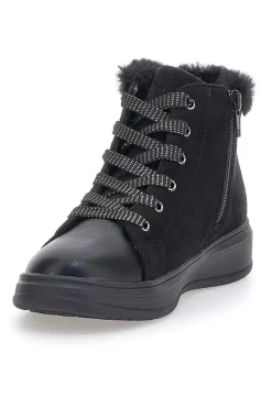 Gepolsterte schwarze Mid-Cut-Sneaker mit Reißverschluss und Fell Grazie 1719