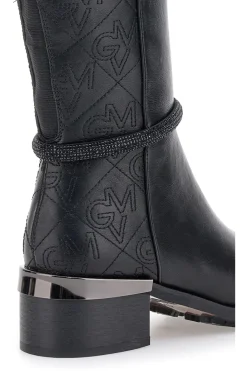 Gianmarco Venturi SV0184 schwarze Stiefel mit Logo und verziertem Absatz