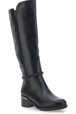 Gianmarco Venturi SV0184 schwarze Stiefel mit Logo und verziertem Absatz