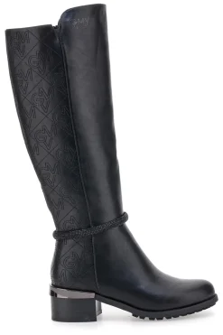 Gianmarco Venturi SV0184 schwarze Stiefel mit Logo und verziertem Absatz