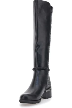 Gianmarco Venturi SV0184 schwarze Stiefel mit Logo und verziertem Absatz