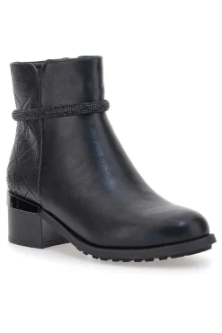 Gianmarco Venturi TR0305 schwarze Stiefeletten mit mittlerem Absatz und Steppdetail