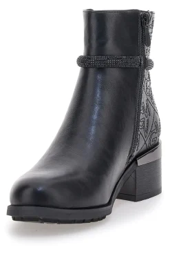 Gianmarco Venturi TR0305 schwarze Stiefeletten mit mittlerem Absatz und Steppdetail